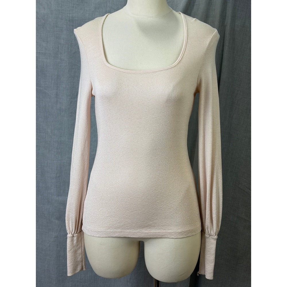 Michael Stars Cream Blush Ribbed Long‎ Sleeve Scoop Neck Top OS